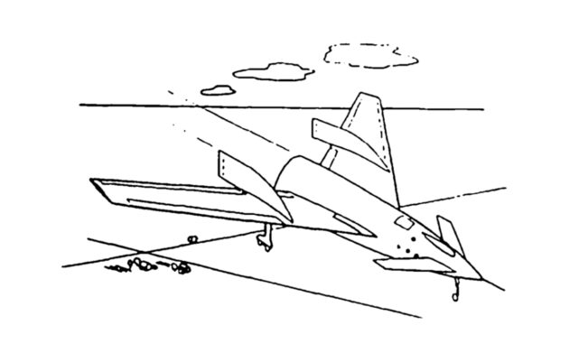 Abbildung 8.4: Aufsetzen des Landungsfahrzeugs. Seit Beginn der Baumfahrt ging man davon aus, dass die Raumfahrer mit einem Gleiter elegant auf der Erde landen und nicht in einer Kapsel ins Meer plumpsen würden, wie das vor dem Space Shuttle üblich war und in Russland noch heute praktiziert wird. Der hier abgebildete Gleiter war als dritte Stufe einer mehrstufigen Rakete vorgesehen, die langsamer als heutige Düsenflugzeuge landen sollte. Quelle: Cornelius Ryan, Across the Space Frontier, Sidgwick and Jackson Limited, 1952