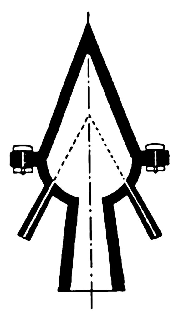 Abbildung 3.1: Oberths Kegeldüse. Für den Film Die Frau im Mond entwickelte Oberth eine Raketenbrennkammer, die er „Kegeldüse“ nannte. Sie bestand aus zwei Stahlteilen, die fest miteinander verschweißt waren und einen Kupferüberzug hatten. Bild: Willy Ley, Rockets, Missiles and Space Travel, The Viking Press, 1957